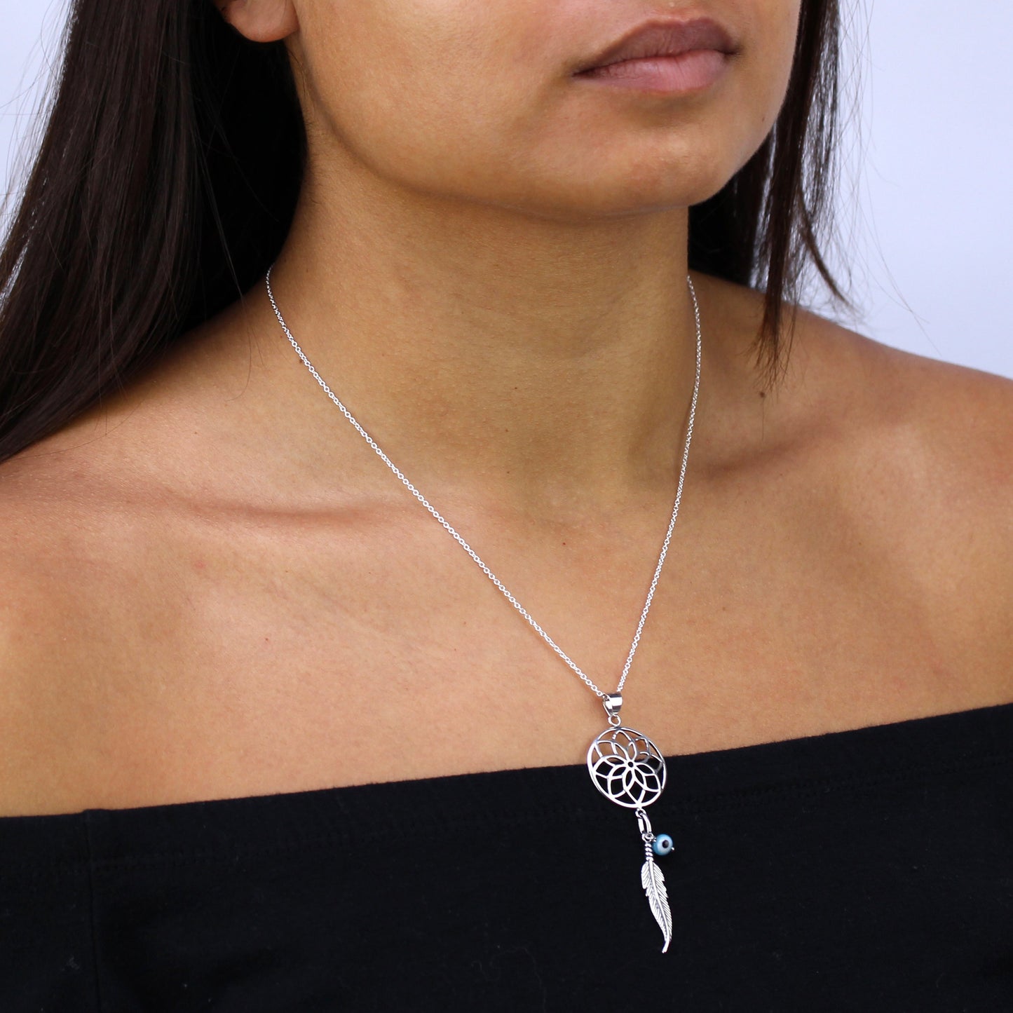 Grand collier pendentif attrape-rêves en argent sterling