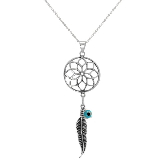 Grand collier pendentif attrape-rêves en argent sterling