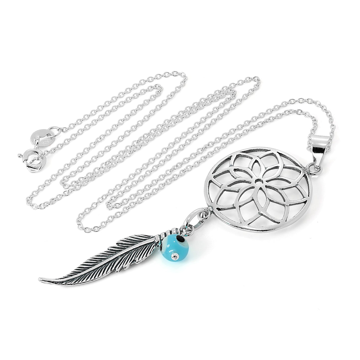 Grand collier pendentif attrape-rêves en argent sterling