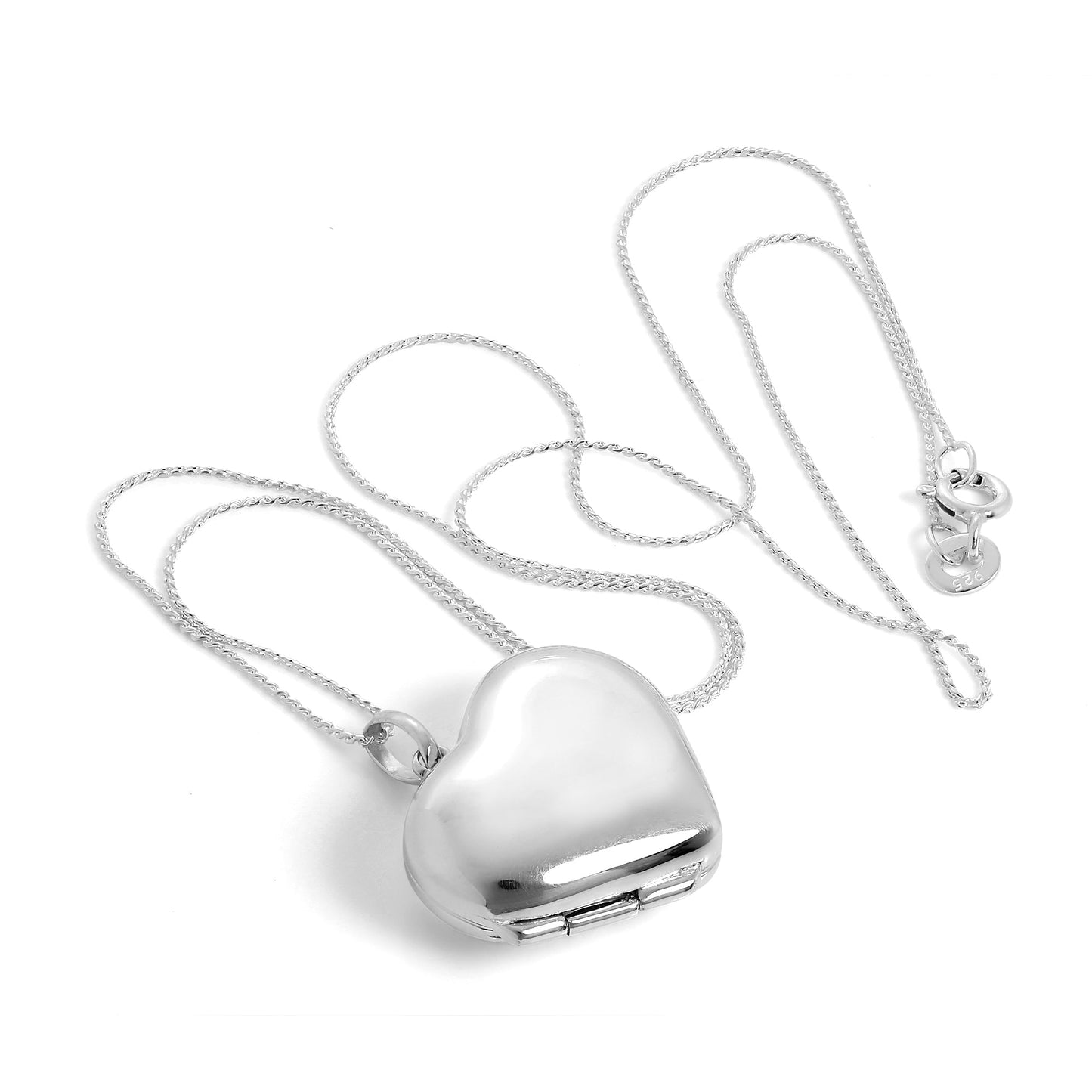 Grand collier pendentif médaillon en argent sterling en forme de cœur gonflé de 40 à 55 cm