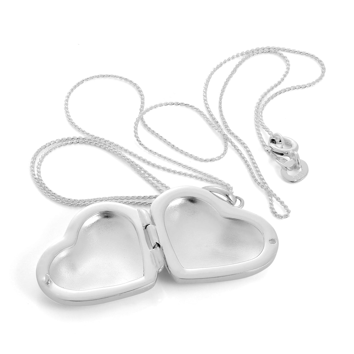 Grand collier pendentif médaillon en argent sterling en forme de cœur gonflé de 40 à 55 cm