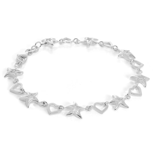 Bracelet en argent sterling avec cœur ouvert et étoile
