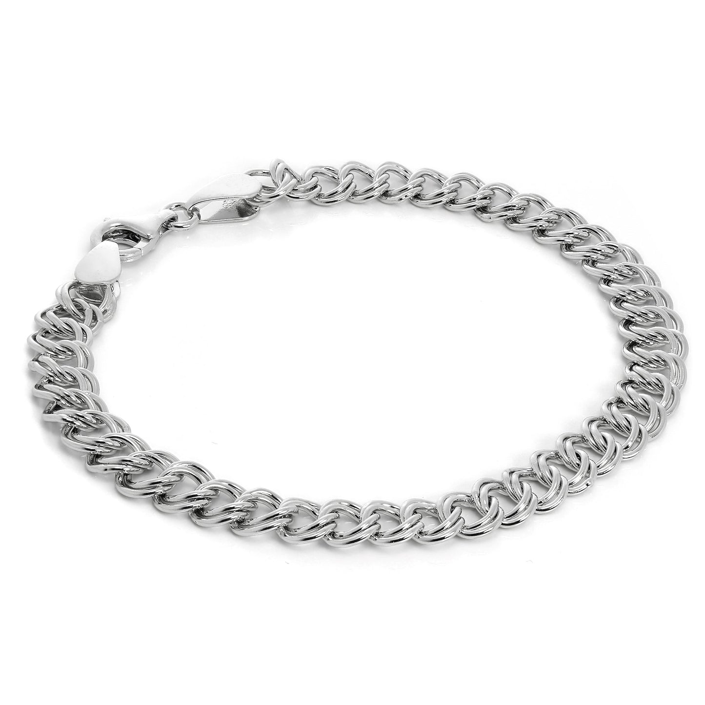 Bracelet à breloques double gourmette en argent sterling