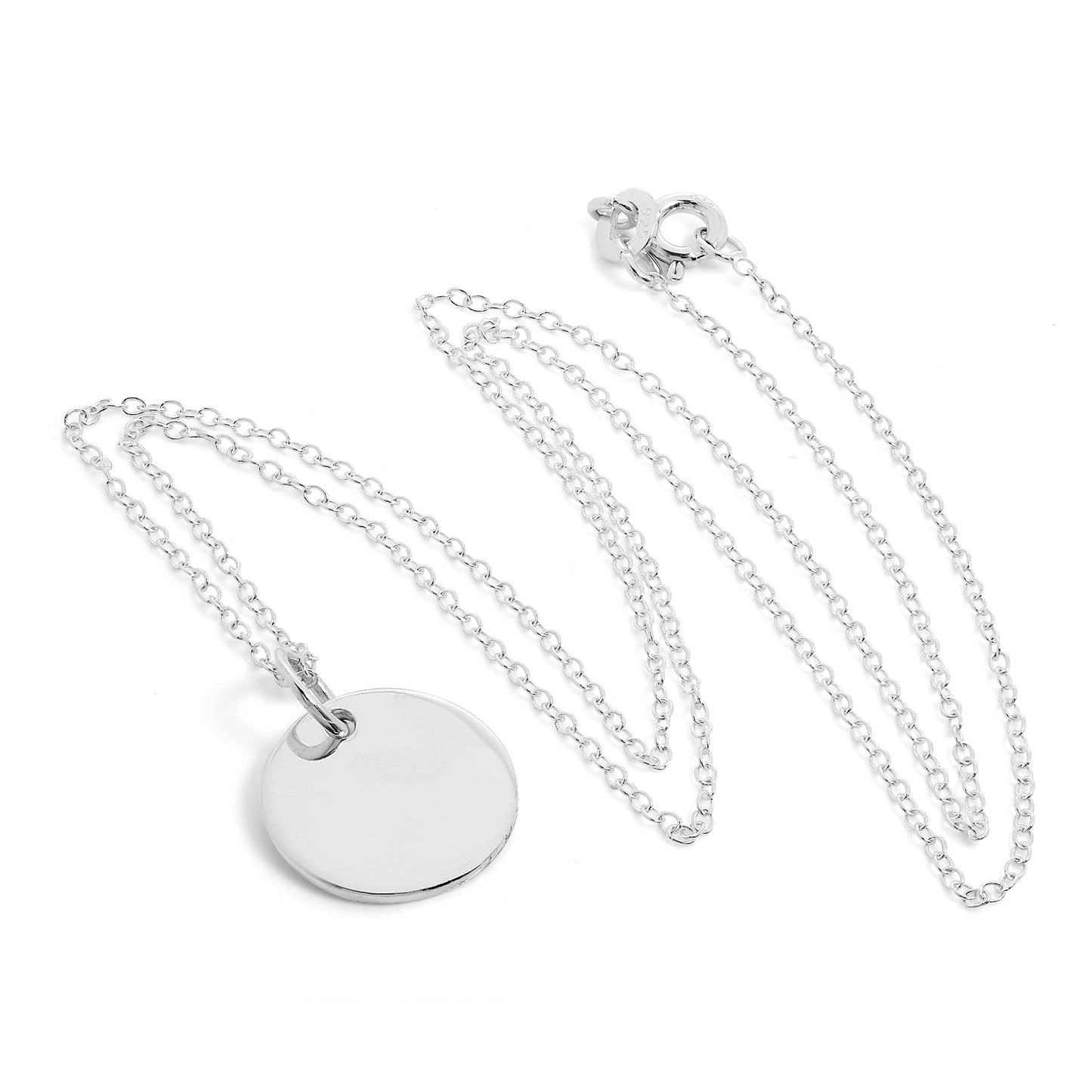 Collier pendentif rond en argent sterling gravable de 35 à 55 cm