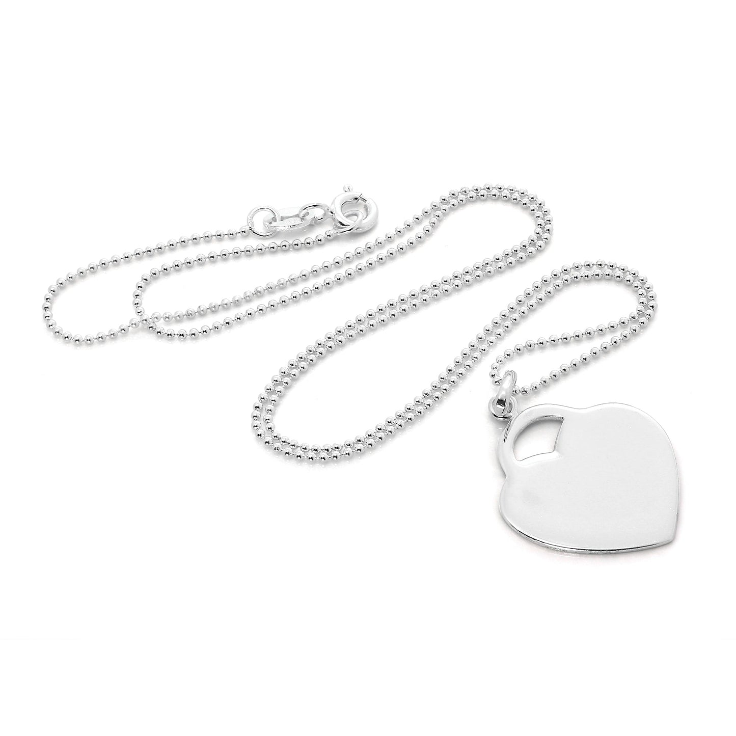 Grand collier pendentif en forme de cœur en argent sterling gravable