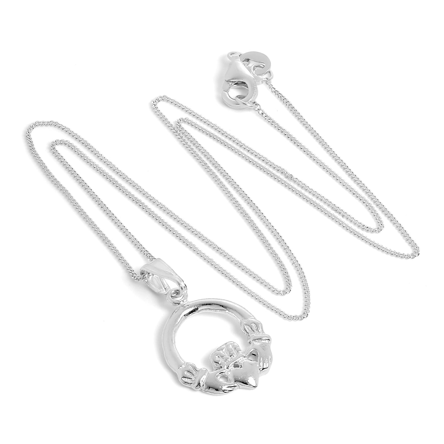 Collier avec pendentif Claddagh rond en argent sterling sur chaîne de 45 cm