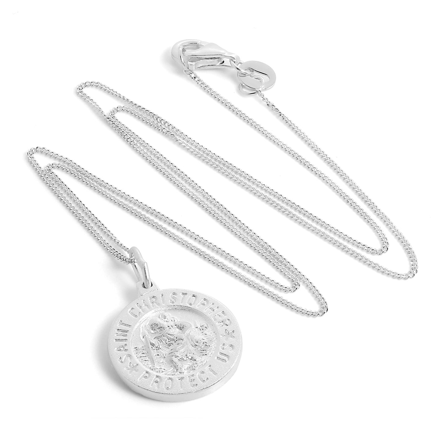 Collier avec pendentif médaille Saint-Christophe en argent sterling mat, 40 à 55 cm