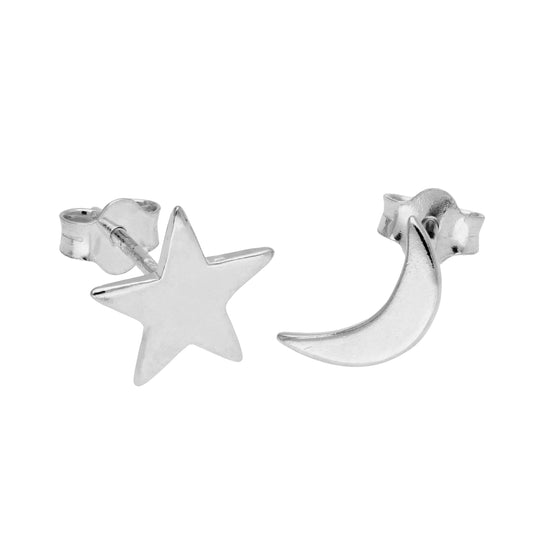 Boucles d'oreilles à tige en argent sterling, étoile et lune