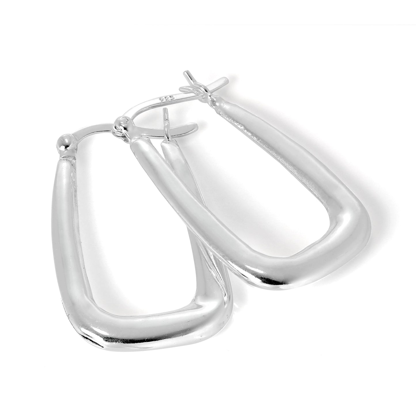 Boucles d'oreilles créoles allongées carrées en argent sterling de 16 mm