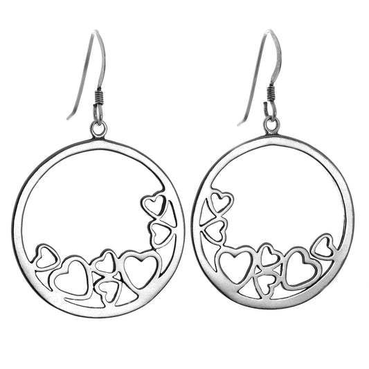 Grandes boucles d'oreilles pendantes en argent sterling avec disque en forme de cœur ouvert