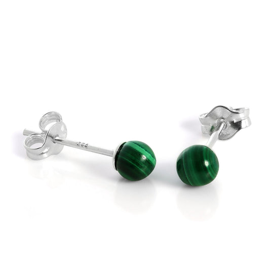 Boucles d'oreilles à tige en argent sterling et pierre de malachite de 4 mm