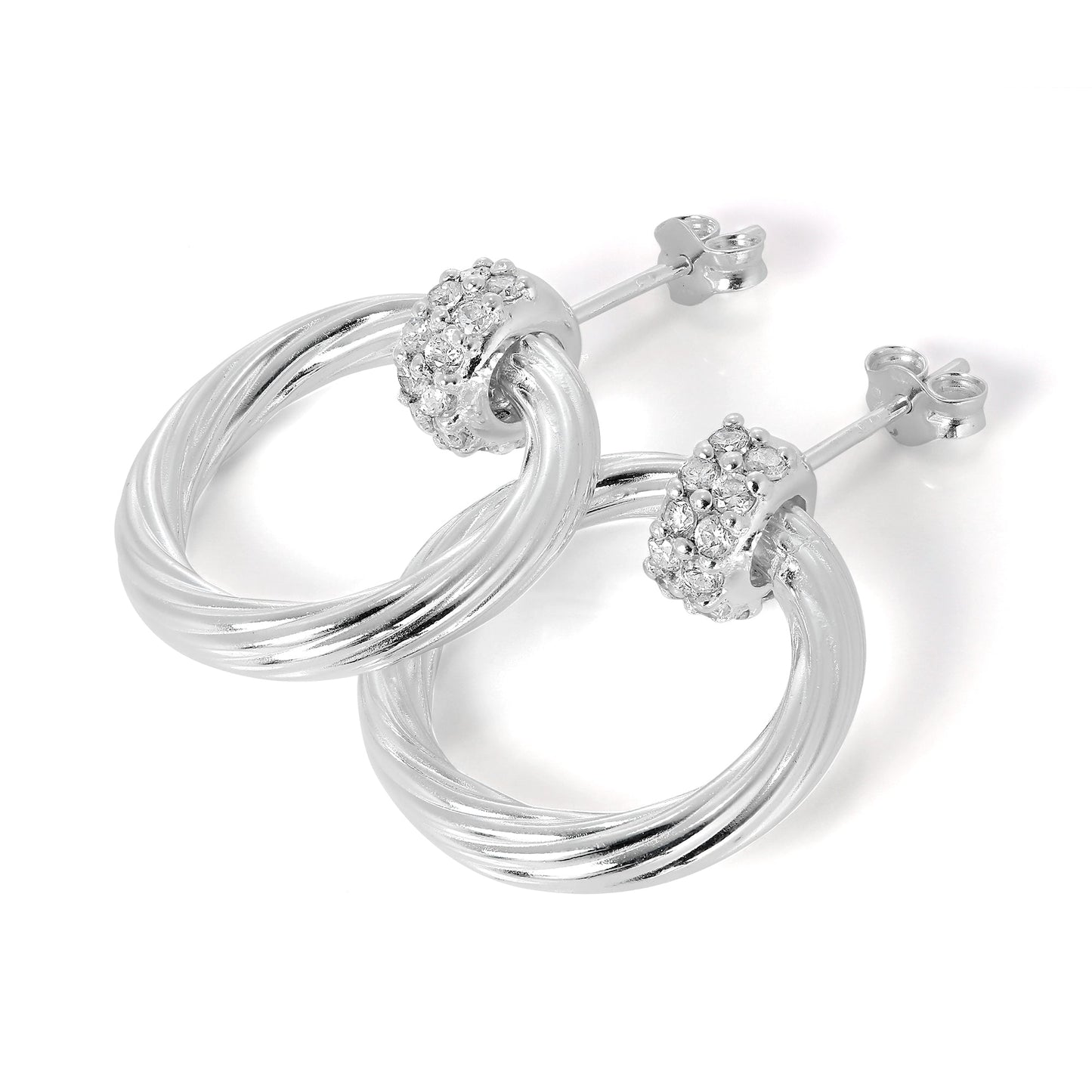 Boucles d'oreilles à tige et créoles en argent sterling et perles de cristal CZ