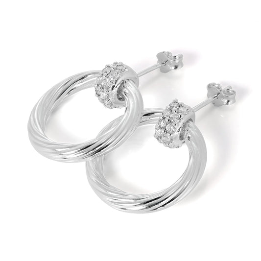 Boucles d'oreilles à tige et créoles en argent sterling et perles de cristal CZ