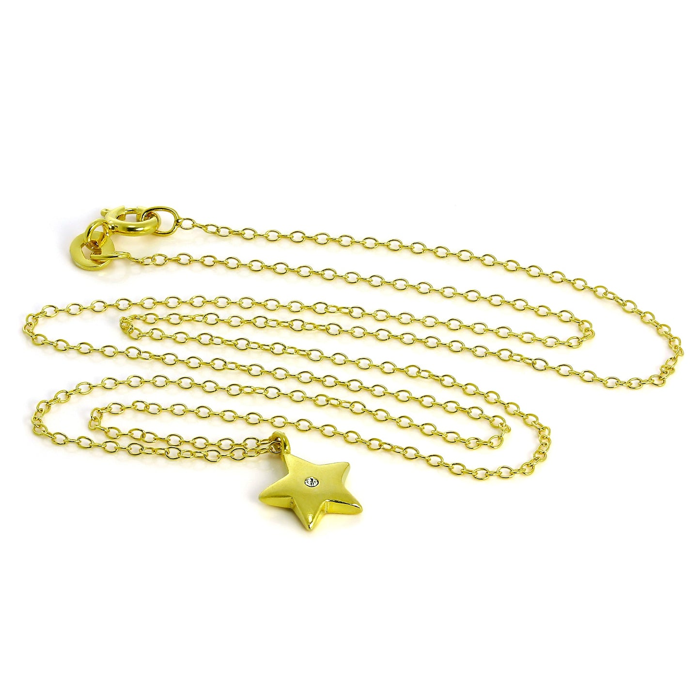 Collier avec pendentif étoile en argent sterling plaqué or et cristal CZ sur chaîne de 45 cm