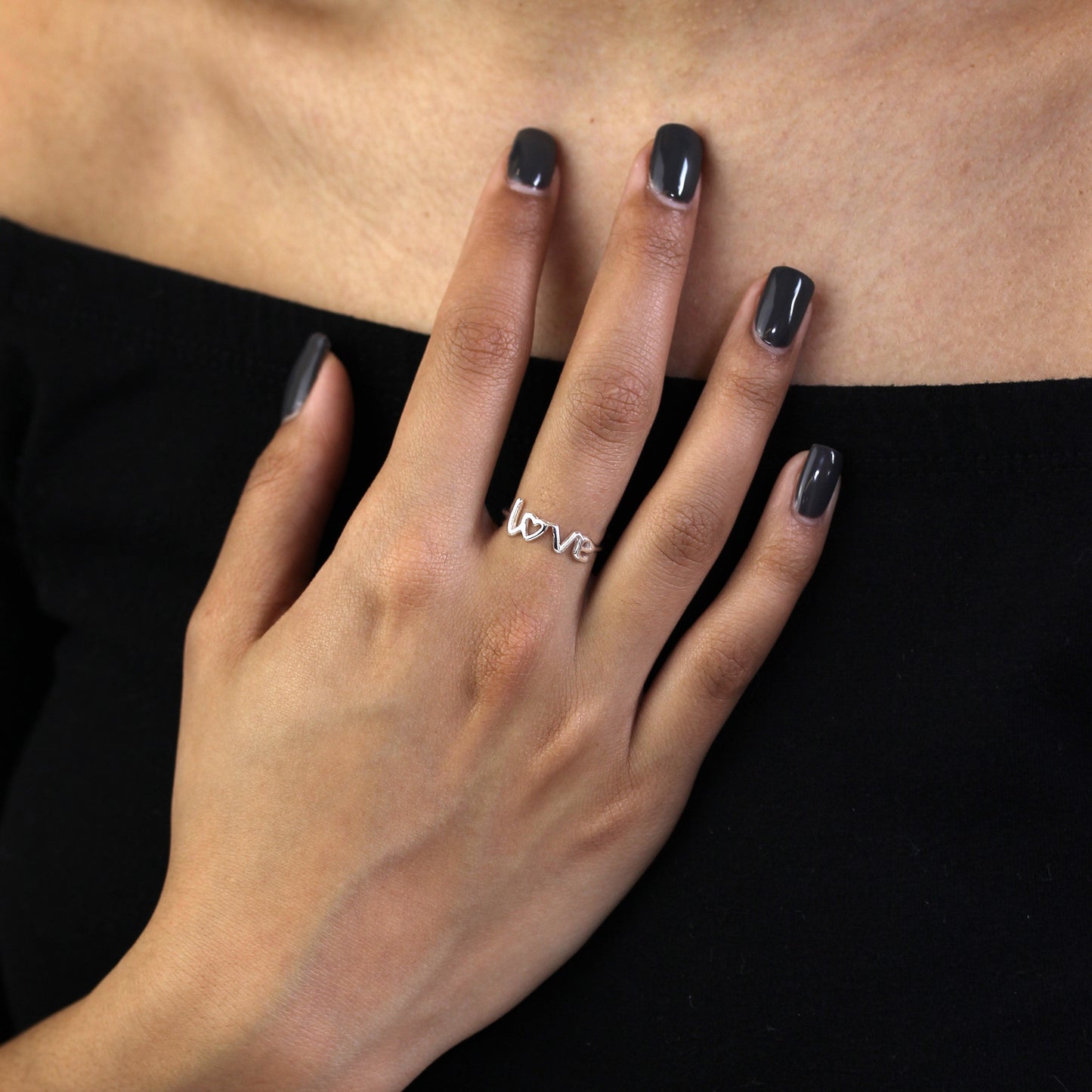 Bague en argent sterling avec cœur d'amour, tailles I à W