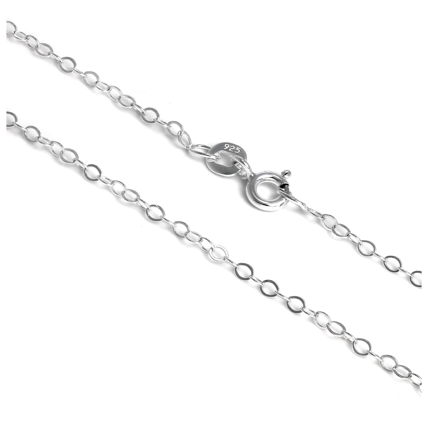 Collier chaîne à maillons plats en argent sterling clair de 40 à 55 cm