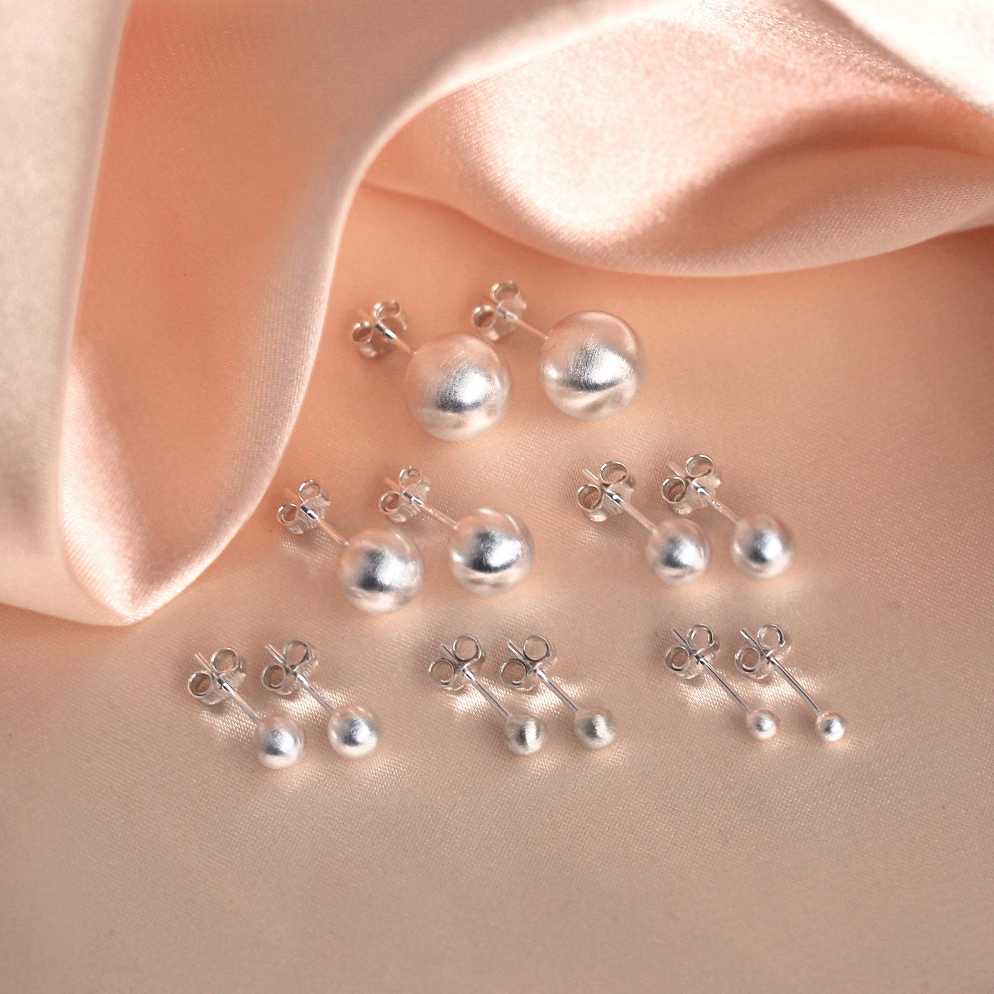 Boucles d'oreilles à tige en argent sterling brossé 3 mm - 10 mm