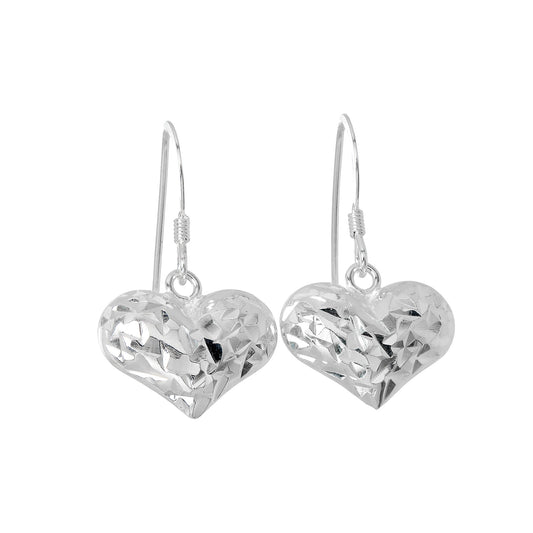 Boucles d'oreilles pendantes en argent sterling avec cœur gonflé taille diamant