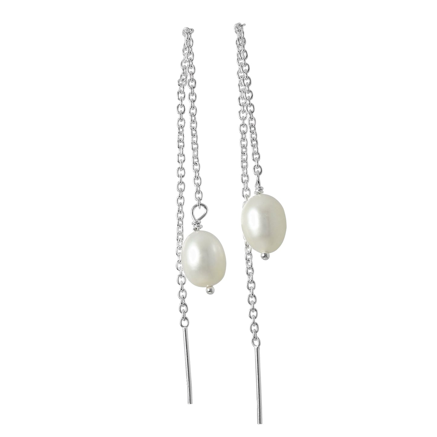 Boucles d'oreilles à chaîne en argent sterling et perles synthétiques