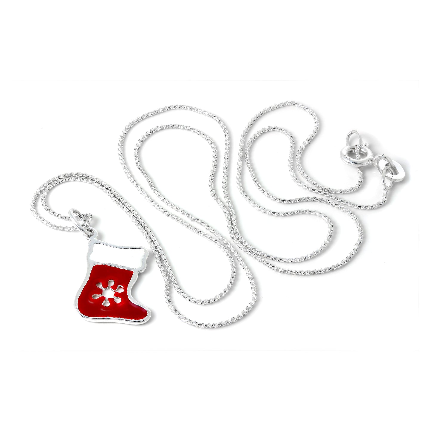 Collier pendentif bas de Noël rouge émaillé en argent sterling de 40 à 55 cm