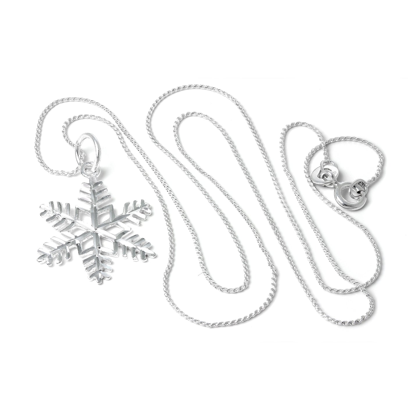 Grand collier avec pendentif flocon de neige en argent sterling, taille diamant, 40 à 55 cm