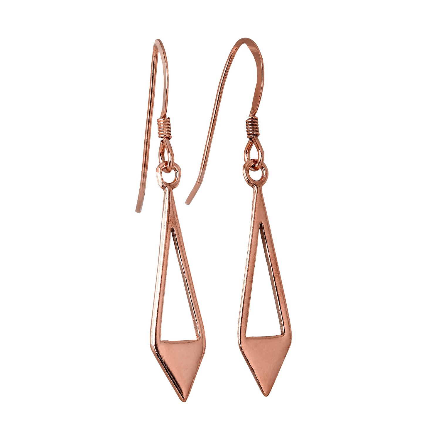 Boucles d'oreilles pendantes en argent sterling plaqué or rose, forme de diamant, triangle ouvert