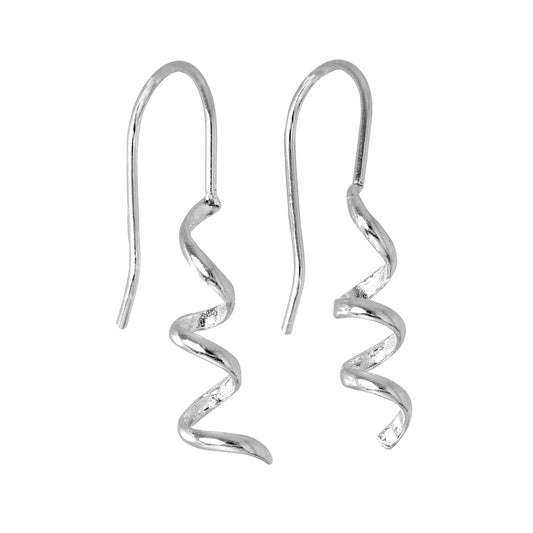 Boucles d'oreilles pendantes simples en argent sterling avec tire-bouchon torsadé