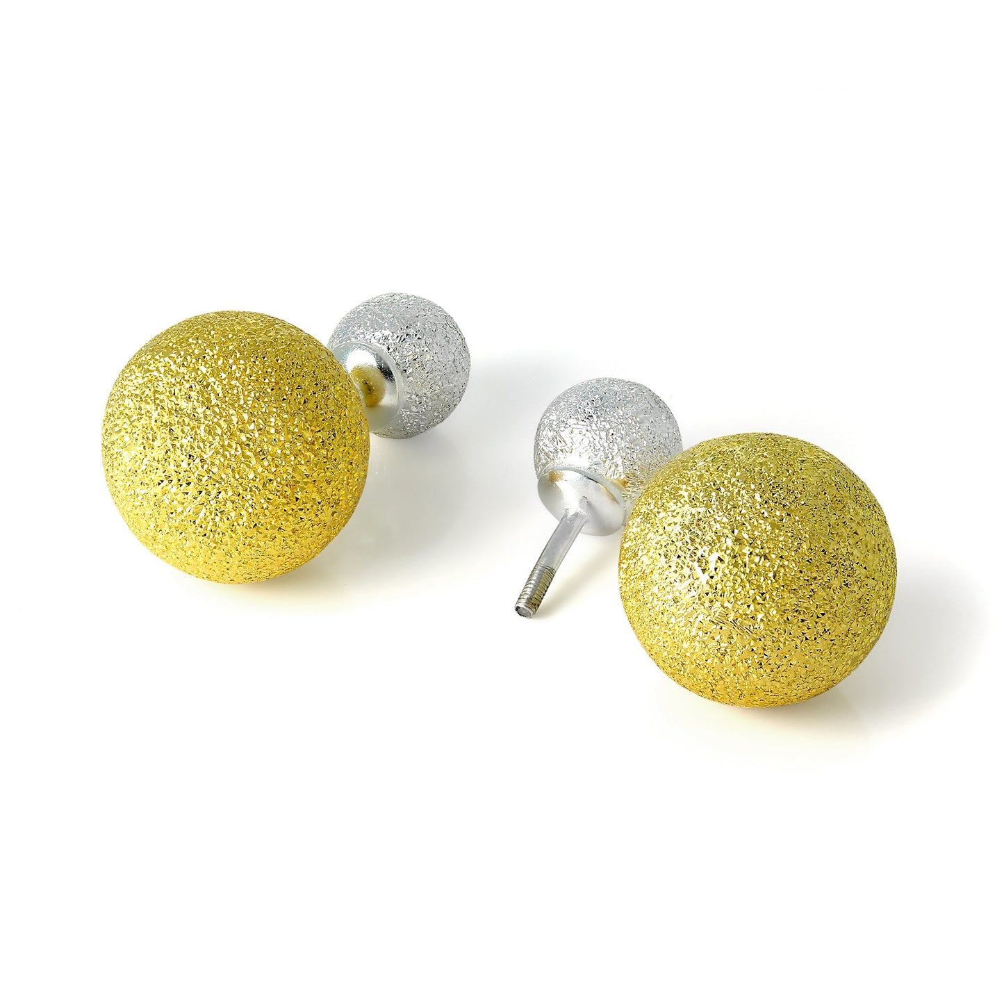 Boucles d'oreilles à tige en argent sterling plaqué or avec boules lourdes givrées à double face