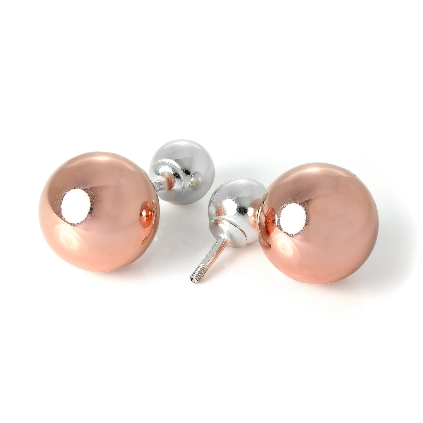 Boucles d'oreilles à tige en argent sterling plaqué or rose, double face, boules lourdes de 14 mm