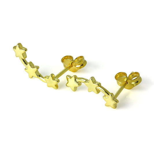 Boucles d'oreilles à tige triple étoile filante en argent sterling plaqué or