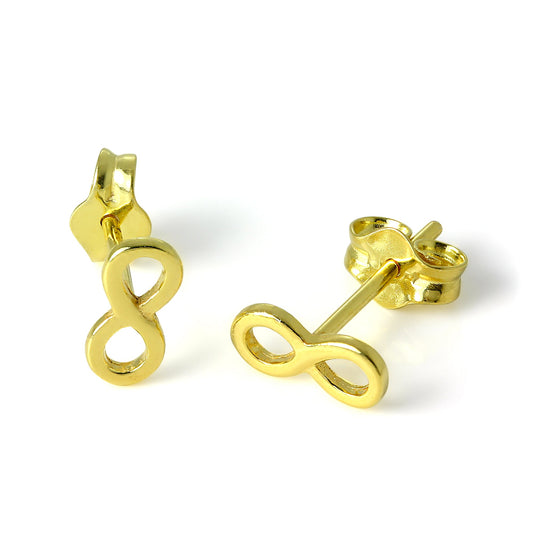 Petites boucles d'oreilles à tige en argent sterling plaqué or avec boucle infinie