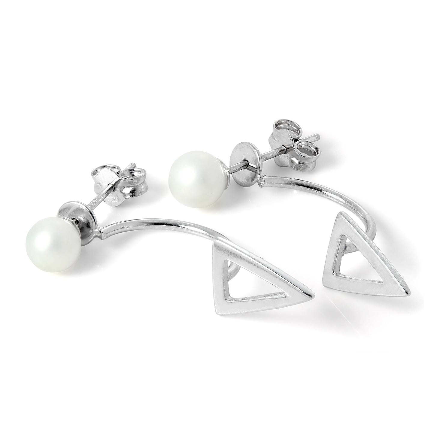 Boucles d'oreilles à tige en argent sterling avec triangle ouvert et perle