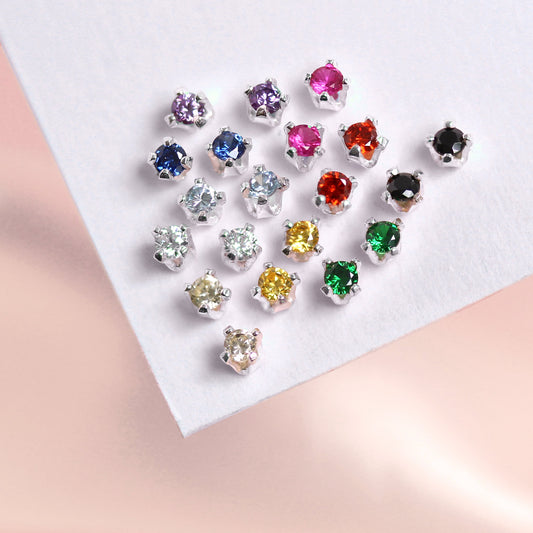 Boucles d'oreilles à tige en argent sterling et cristal CZ rond de 2 mm