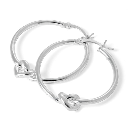 Boucles d'oreilles créoles en argent sterling avec cœur noué de 30 mm