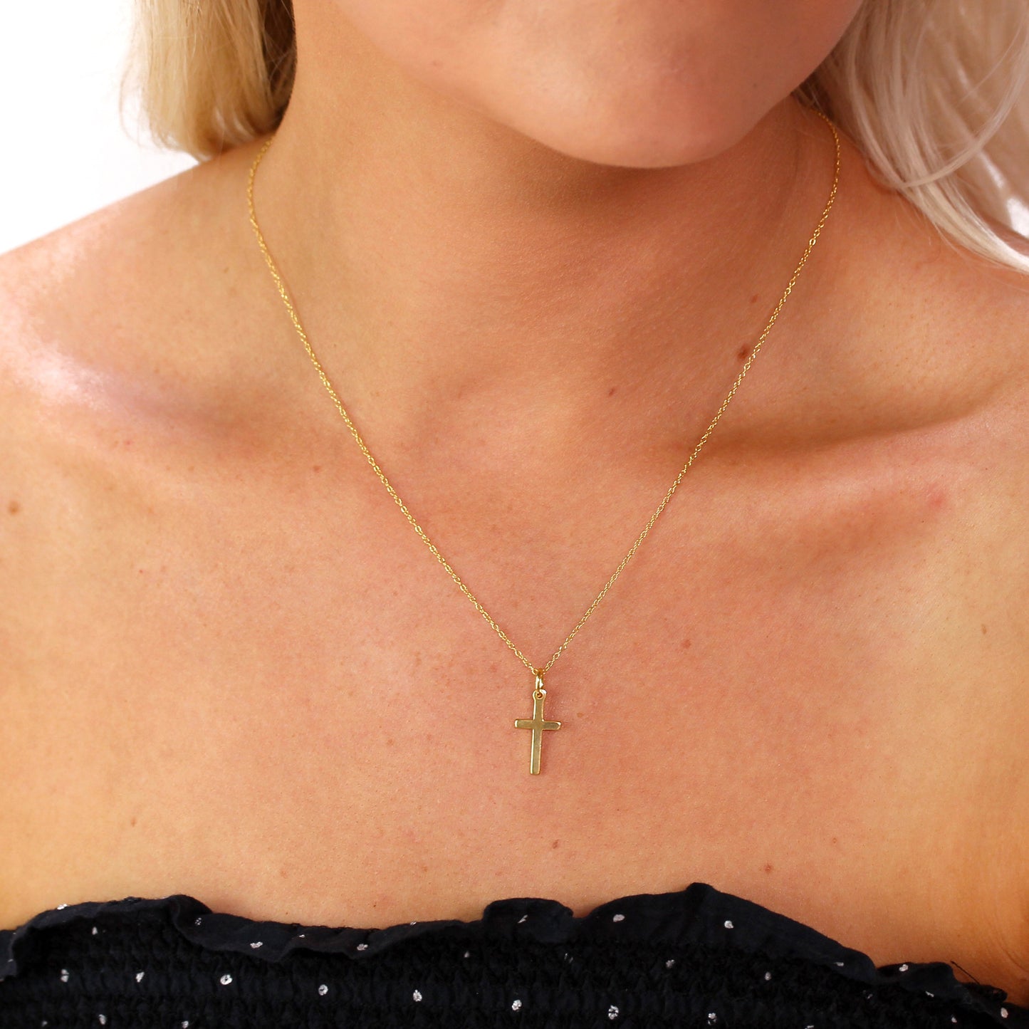 Collier croix en argent sterling plaqué or de 45 cm