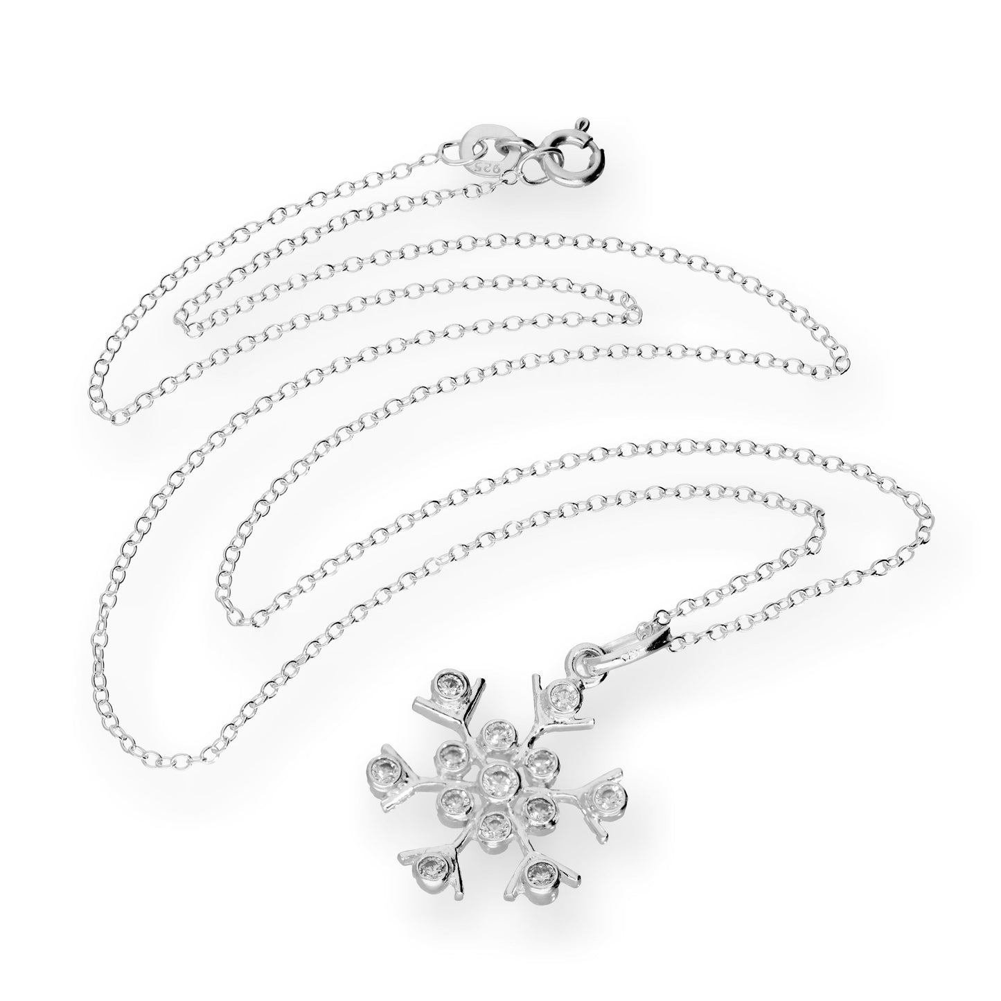 Grand collier flocon de neige en argent sterling et cristal CZ de 45 cm