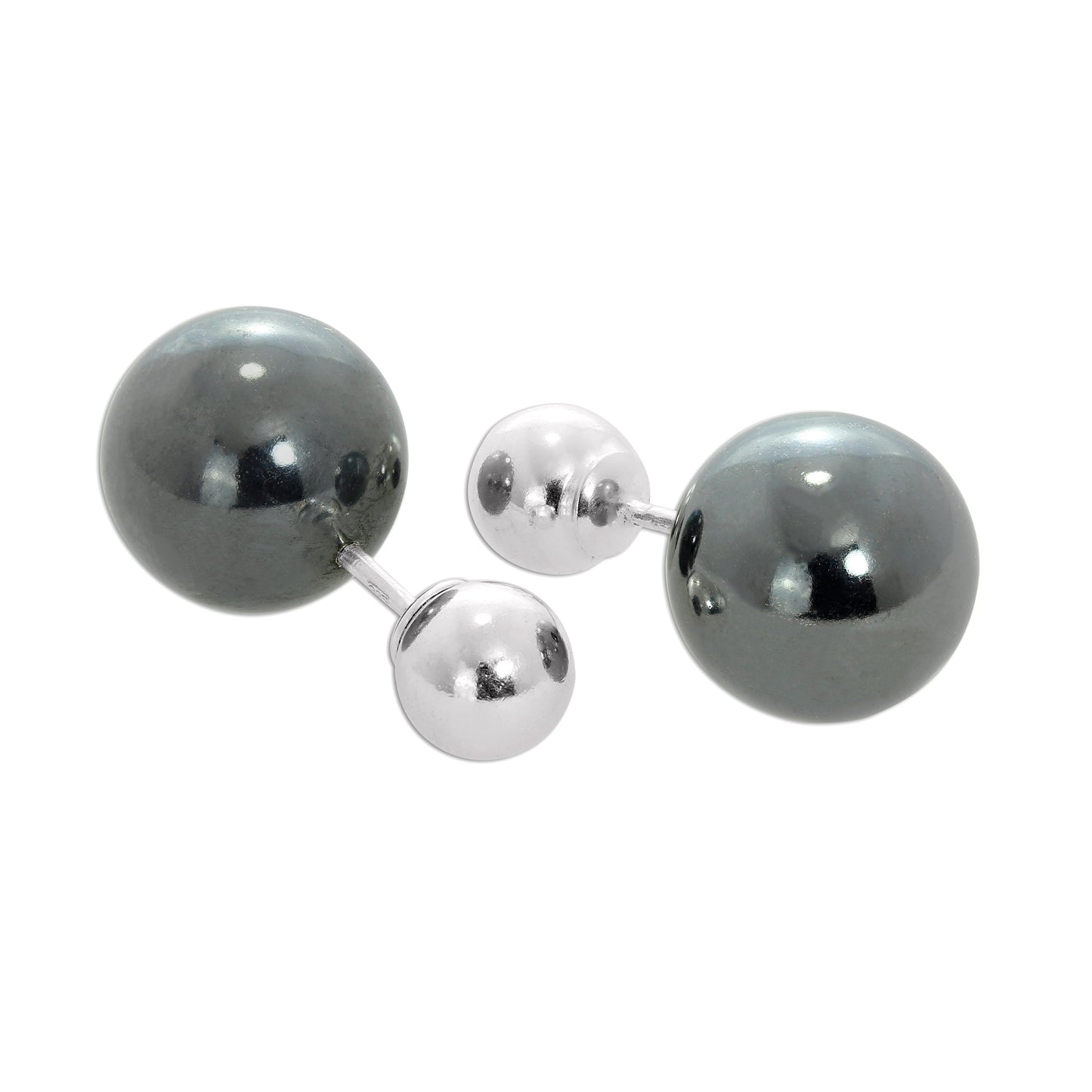 Boucles d'oreilles à tige en argent sterling à double face et boules bicolores de 8 mm