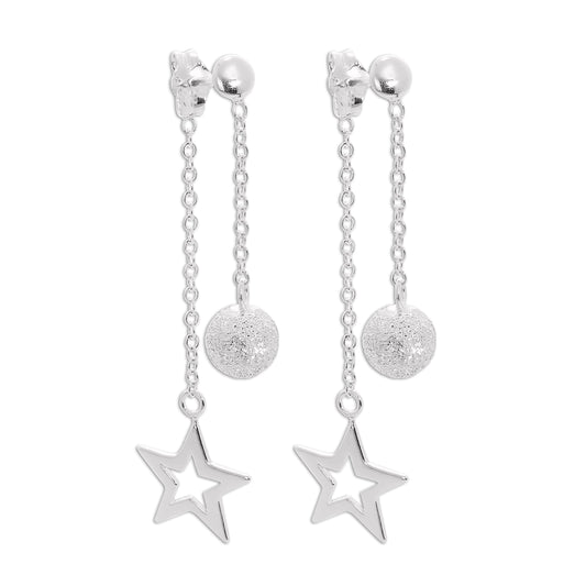 Boucles d'oreilles pendantes en argent sterling avec boule givrée double face et étoile découpée