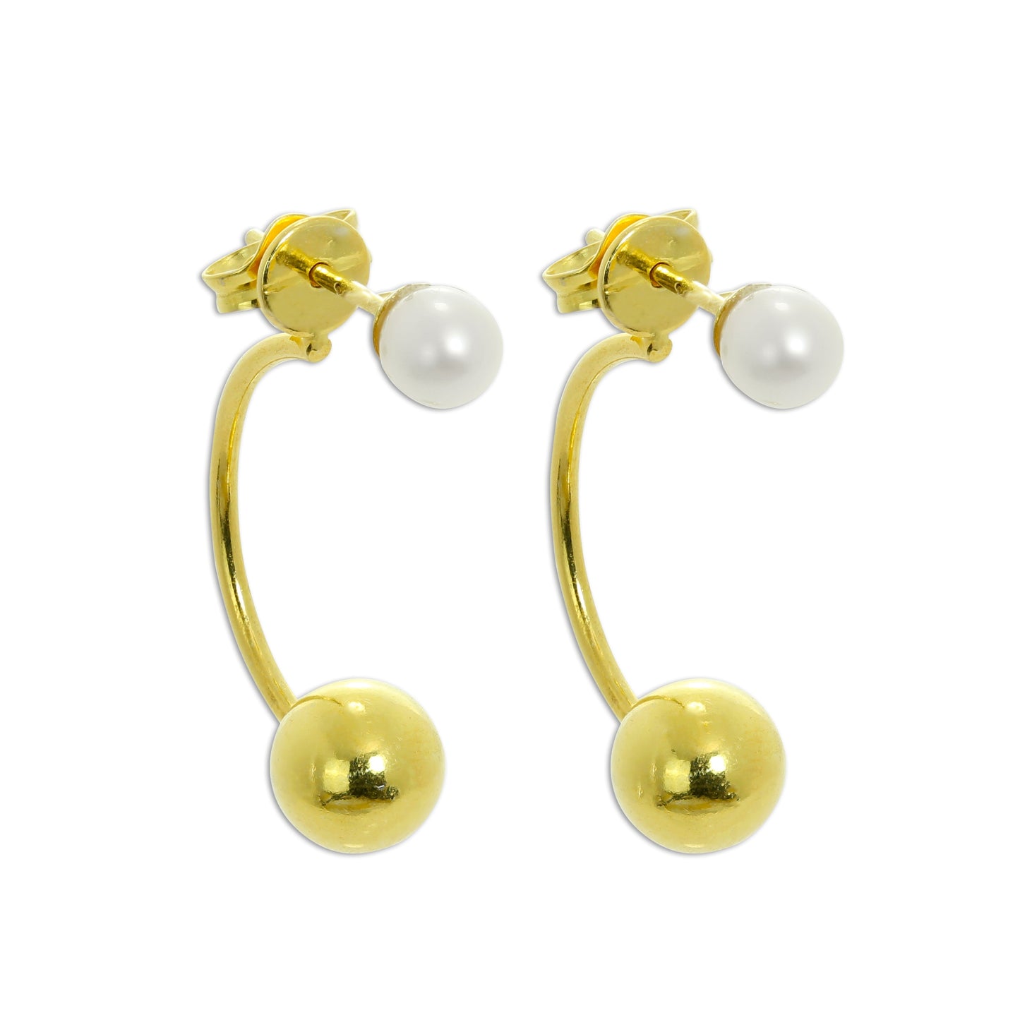 Boucles d'oreilles créoles et boules en argent sterling plaqué or avec perles