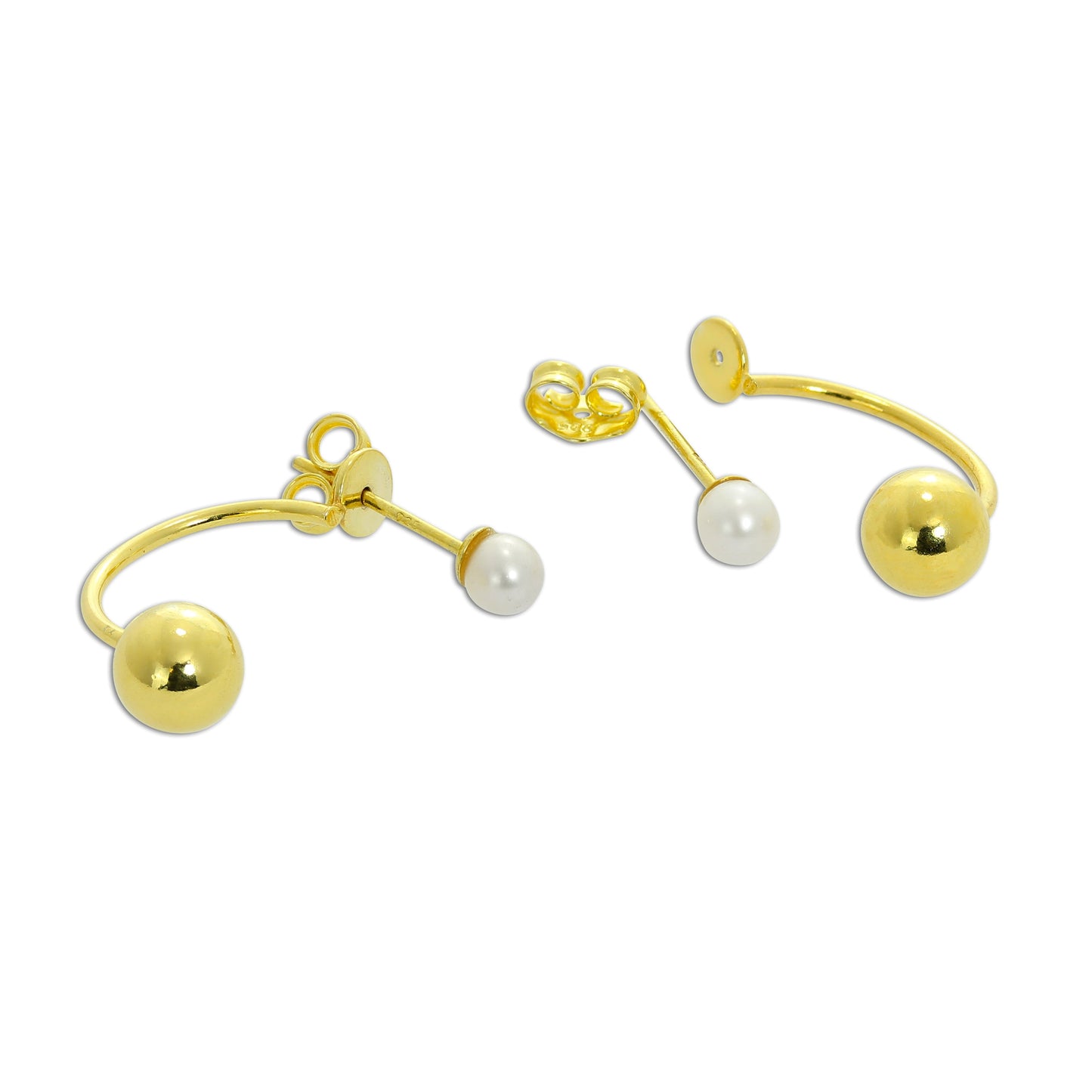 Boucles d'oreilles créoles et boules en argent sterling plaqué or avec perles