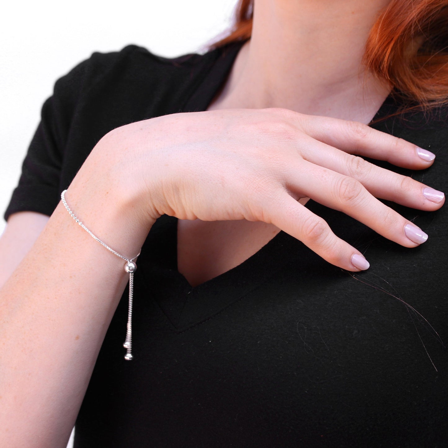 Bracelet réglable en argent sterling avec chaîne à billes et chaîne vénitienne de 25 cm