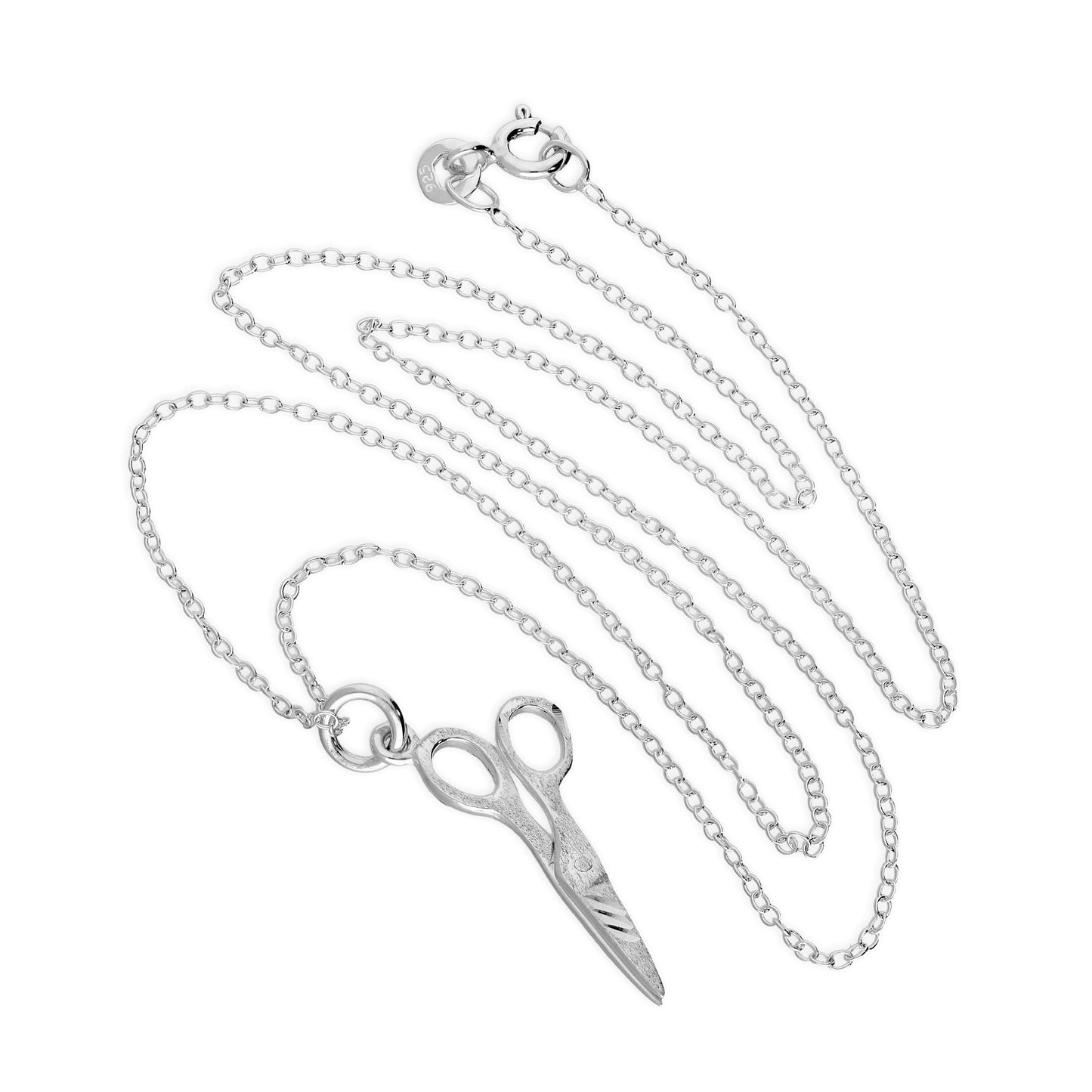 Collier en argent sterling mat avec ciseaux taille diamant sur chaîne de 45 cm