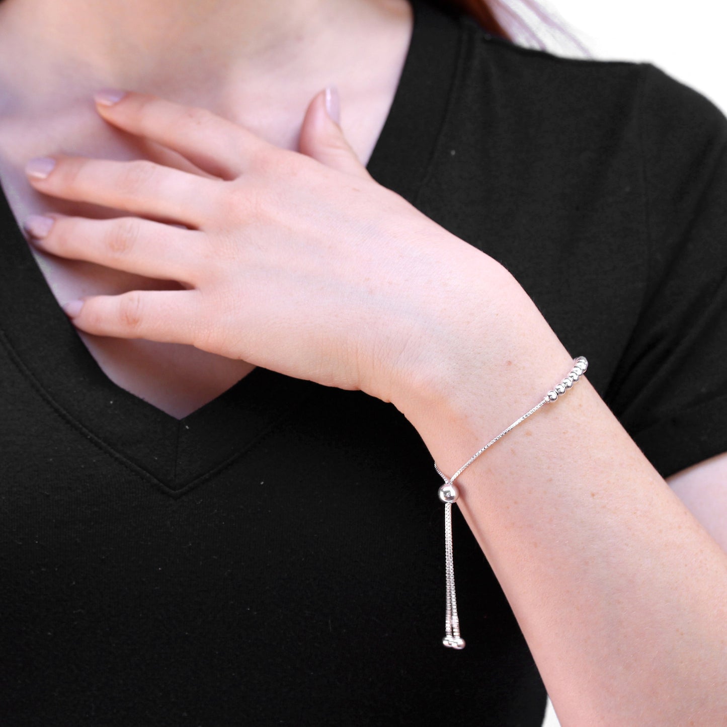 Bracelet réglable en argent sterling avec chaîne à mailles vénitiennes et grosses perles