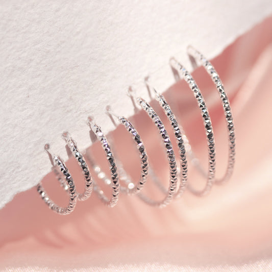 Boucles d'oreilles créoles en argent sterling taille diamant 15 mm, 18 mm, 25 mm, 28 mm