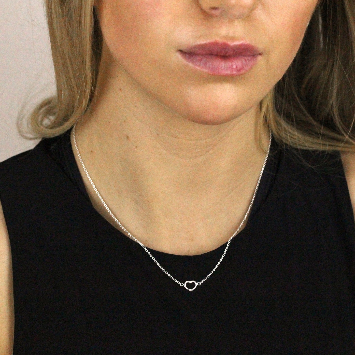 Collier cœur ouvert en argent sterling sur chaîne de 45 cm