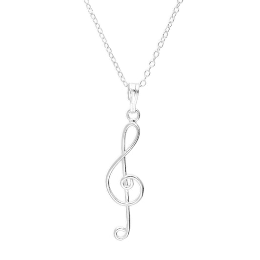 Pendentif clé de sol en argent sterling sur chaîne de 45 cm
