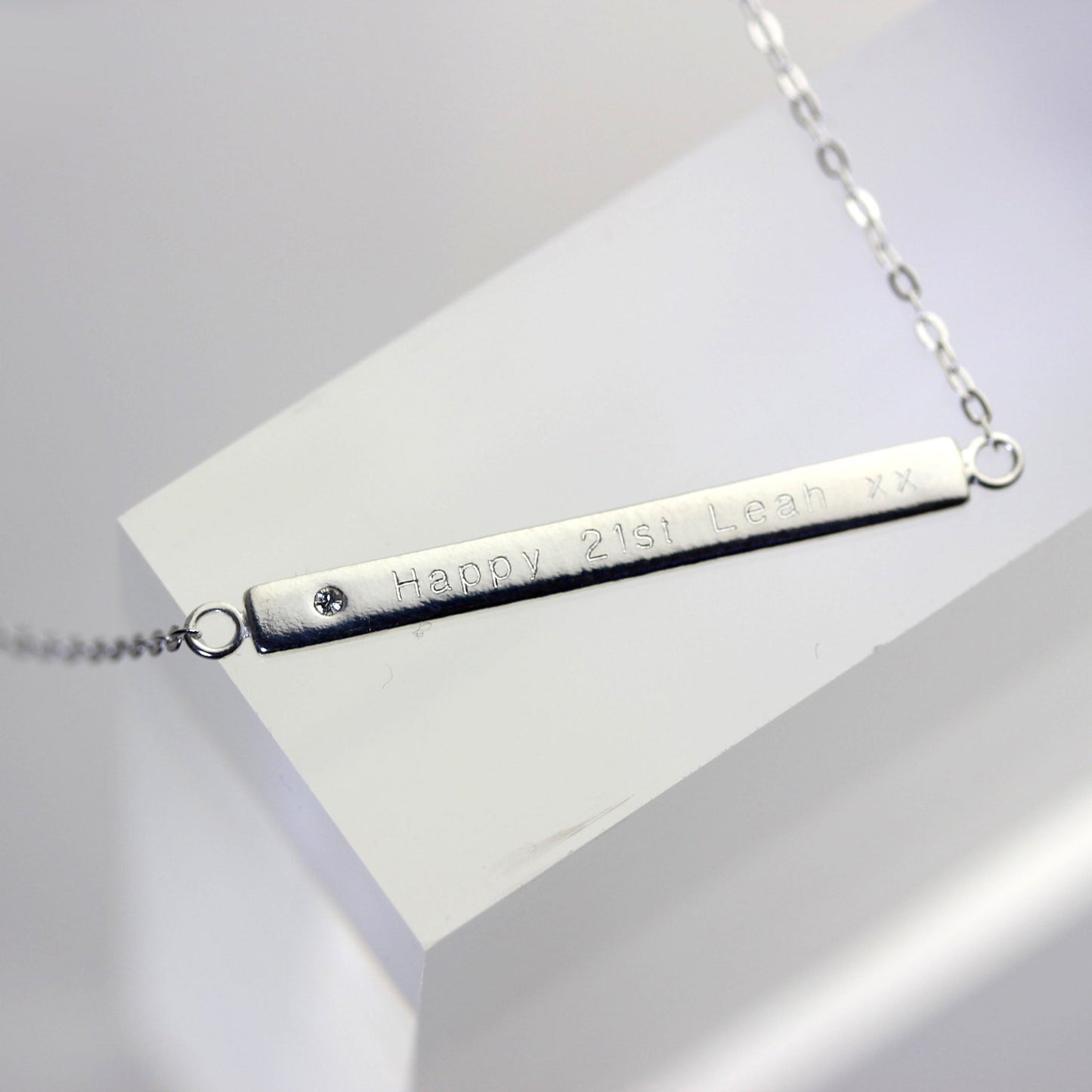 Collier en argent sterling avec zircones cubiques transparents gravables, chaîne de 45 cm
