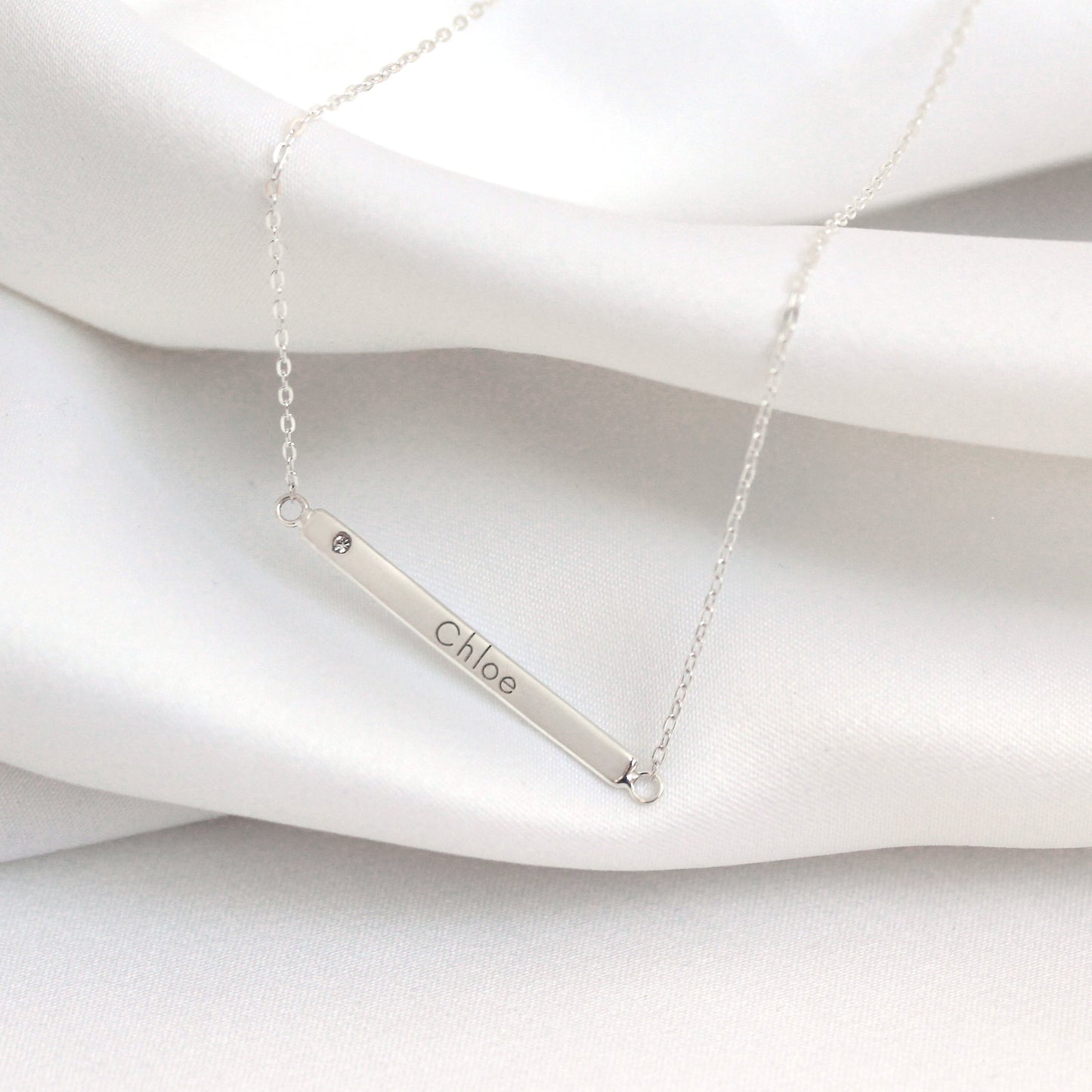 Collier en argent sterling avec zircones cubiques transparents gravables, chaîne de 45 cm