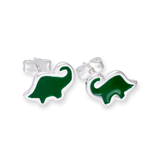 Boucles d'oreilles à tige en argent sterling et émail vert en forme de dinosaure