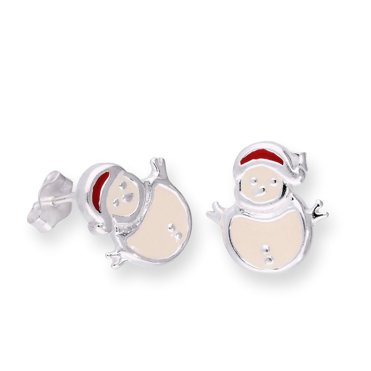 Boucles d'oreilles à tige en argent sterling et émail Happy Snowman